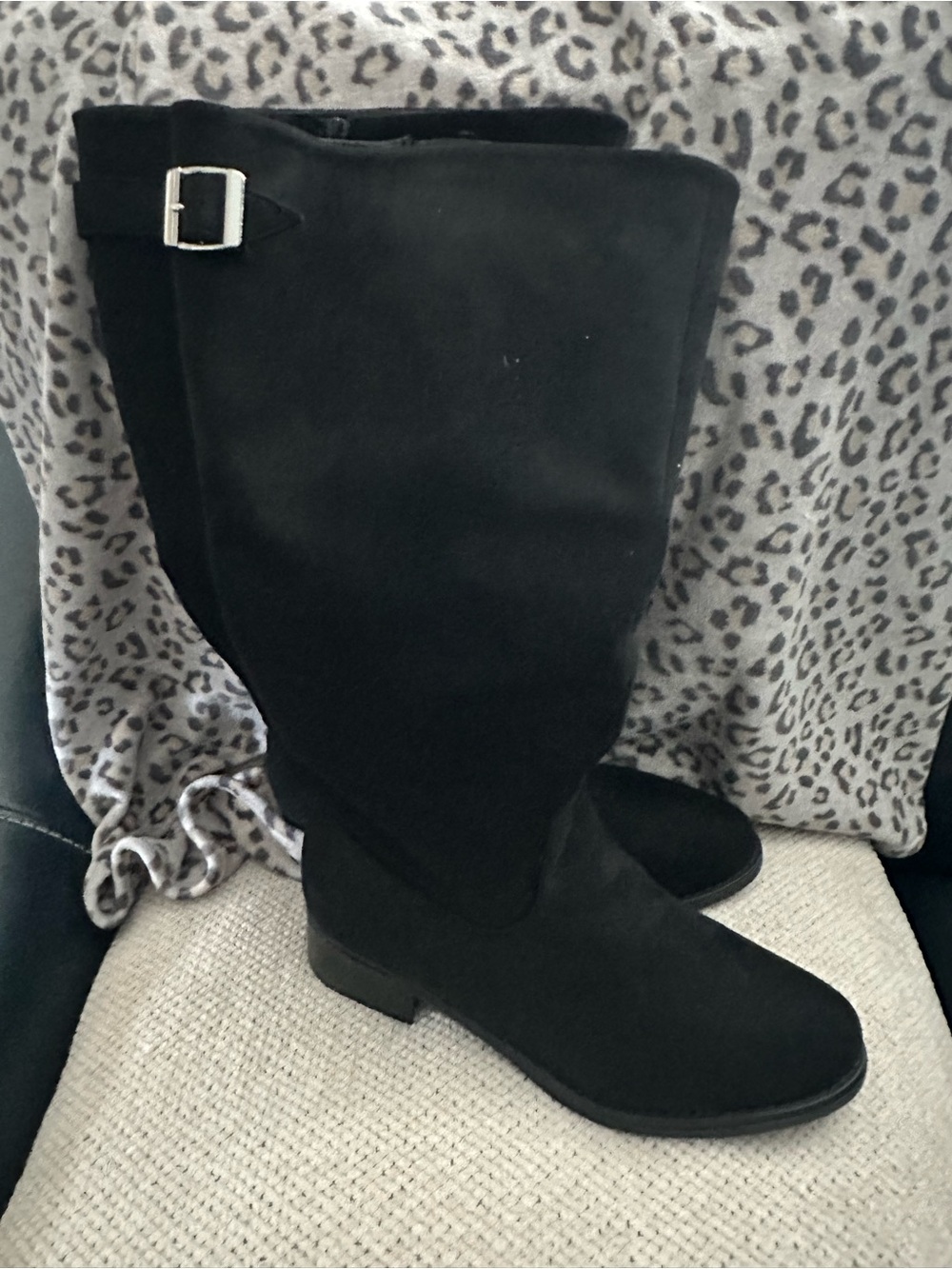 Evan’s Camari Women's Black Suede tall Boot 11W wide calf New in box